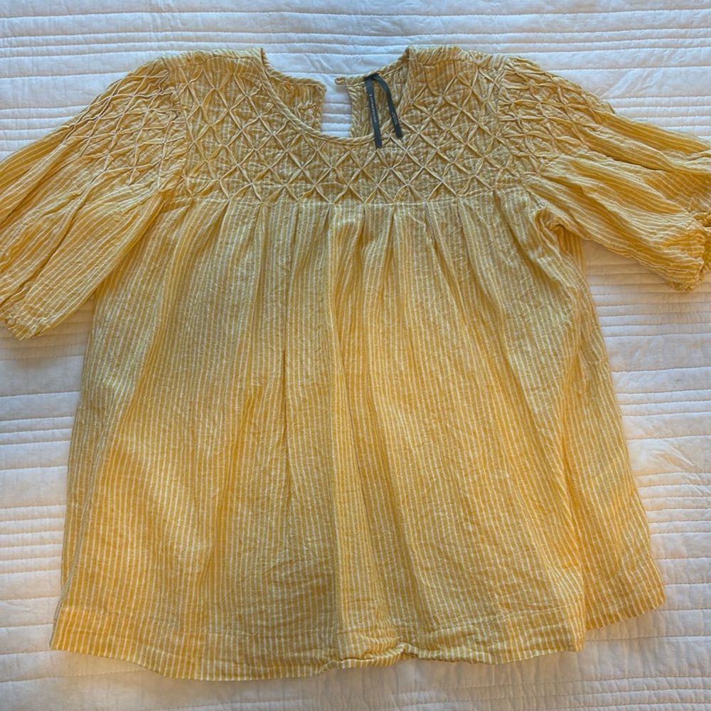 Anthropology Yellow & White Pinstripe Blouse Top size S